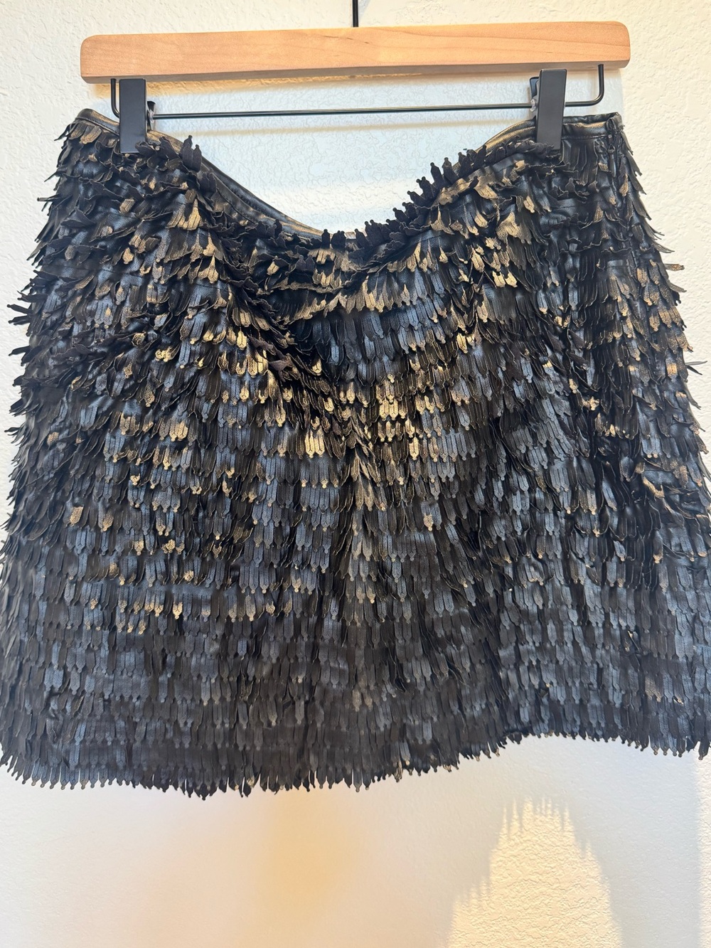 Black Metallic Feather-Effect Mini Skirt